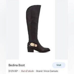 Vince Camuto Black Knee High Leather Boots Bedina with Gold Hardware